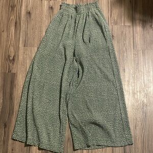Wide-Leg Olive Green Printed Palazzo Pants